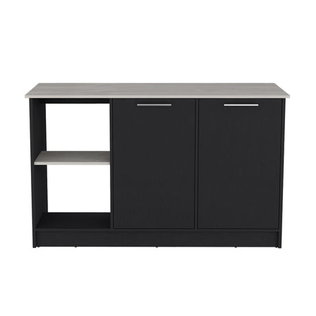 Isla de Cocina Juniper Wengue y Ibiza 150x90cm con Tres Entrepaños y Seis Compartimientos - Barras y Muebles Auxiliares | Bylmo