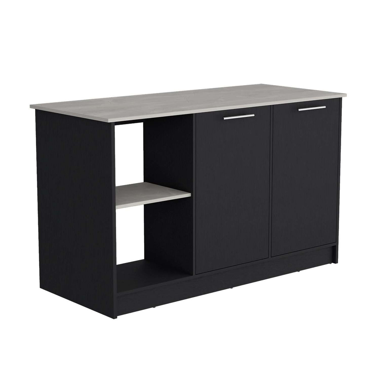 Isla de Cocina Juniper Wengue y Ibiza 150x90cm con Tres Entrepaños y Seis Compartimientos - Barras y Muebles Auxiliares | Bylmo