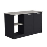 Isla de Cocina Juniper Wengue y Ibiza 150x90cm con Tres Entrepaños y Seis Compartimientos - Barras y Muebles Auxiliares | Bylmo