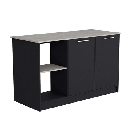 Isla de Cocina Juniper Wengue y Ibiza 150x90cm con Tres Entrepaños y Seis Compartimientos - Barras y Muebles Auxiliares | Bylmo
