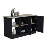 Isla de Cocina Juniper Wengue y Ibiza 150x90cm con Tres Entrepaños y Seis Compartimientos - Barras y Muebles Auxiliares | Bylmo