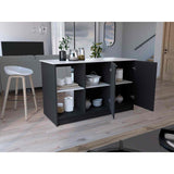 Isla de Cocina Juniper Wengue y Ibiza 150x90cm con Tres Entrepaños y Seis Compartimientos - Barras y Muebles Auxiliares | Bylmo