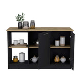 Isla de Cocina Juniper Wengue y Macadamia 150x90cm con Tres Entrepaños y Seis Compartimientos - Barras y Muebles Auxiliares | Bylmo