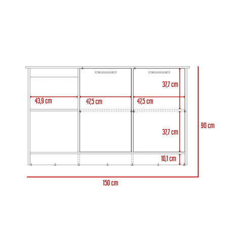Isla de Cocina Juniper Wengue y Macadamia 150x90cm con Tres Entrepaños y Seis Compartimientos - Barras y Muebles Auxiliares | Bylmo