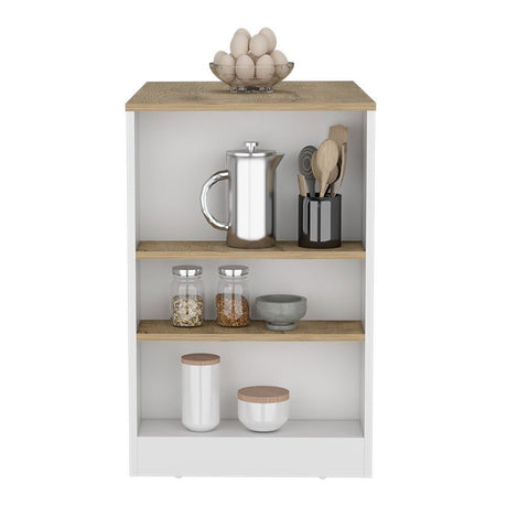 Isla de Cocina Macadamia 92x91cm con Dos Entrepaños y Tres Compartimientos - Barras y Muebles Auxiliares | Bylmo