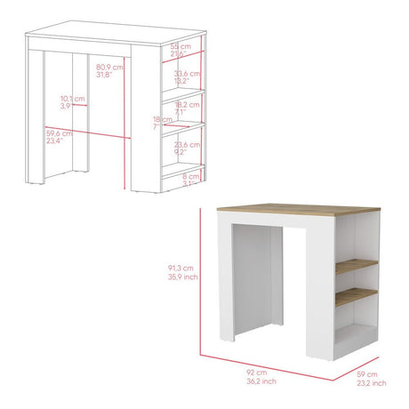 Isla de Cocina Macadamia 92x91cm con Dos Entrepaños y Tres Compartimientos - Barras y Muebles Auxiliares | Bylmo
