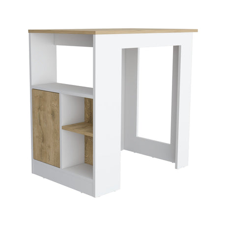 Isla de Cocina Stirling Blanco 92x91cm con Dos Entrepaños y Tres Compartimientos - Barras y Muebles Auxiliares | Bylmo
