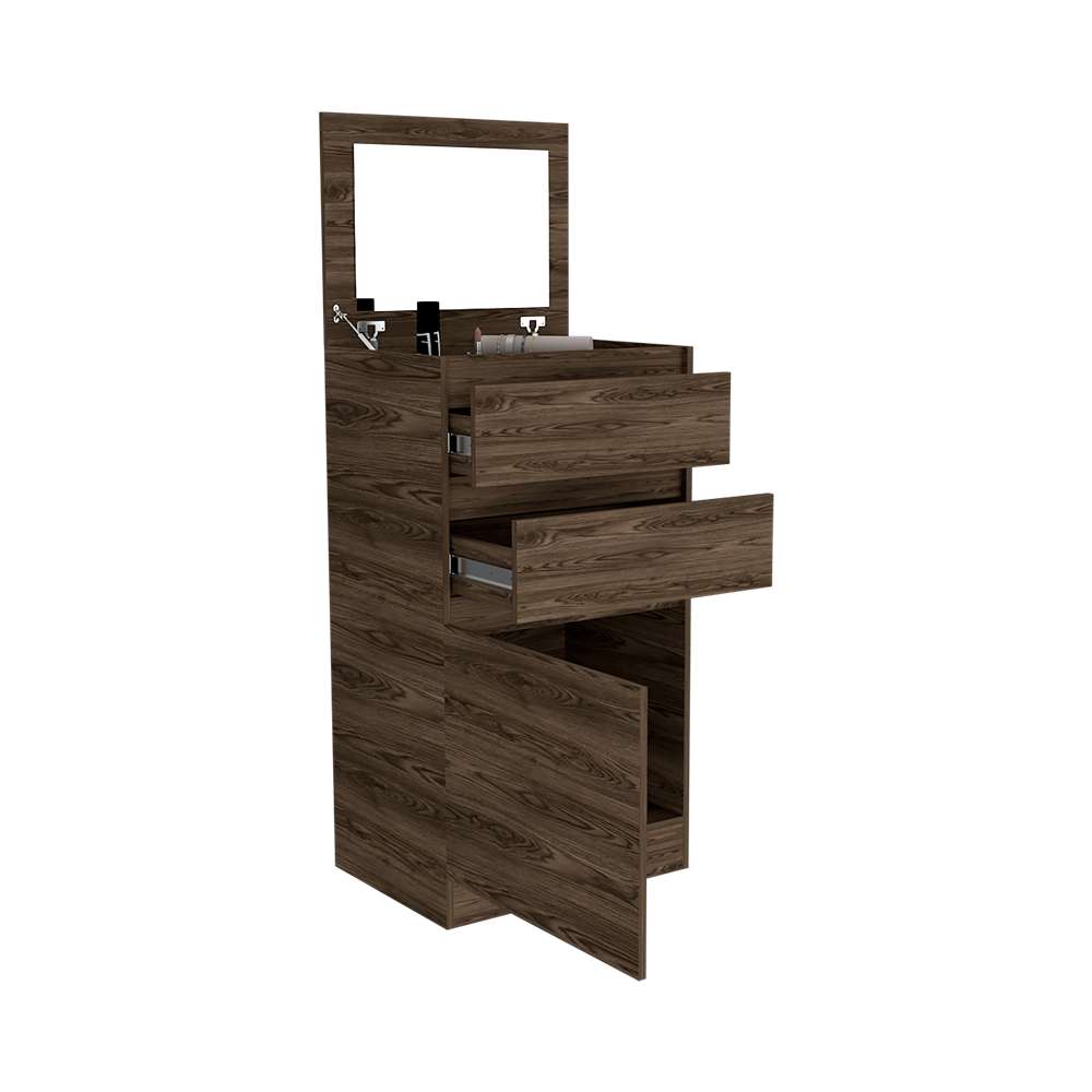 Cómoda Kamelot Coñac 59 cm con Espejo, Dos Cajones y Dos Puertas - Cajoneras | Bylmo