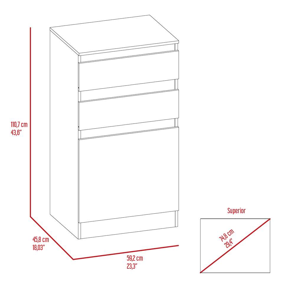 Cómoda Kamelot Coñac 59 cm con Espejo, Dos Cajones y Dos Puertas - Cajoneras | Bylmo