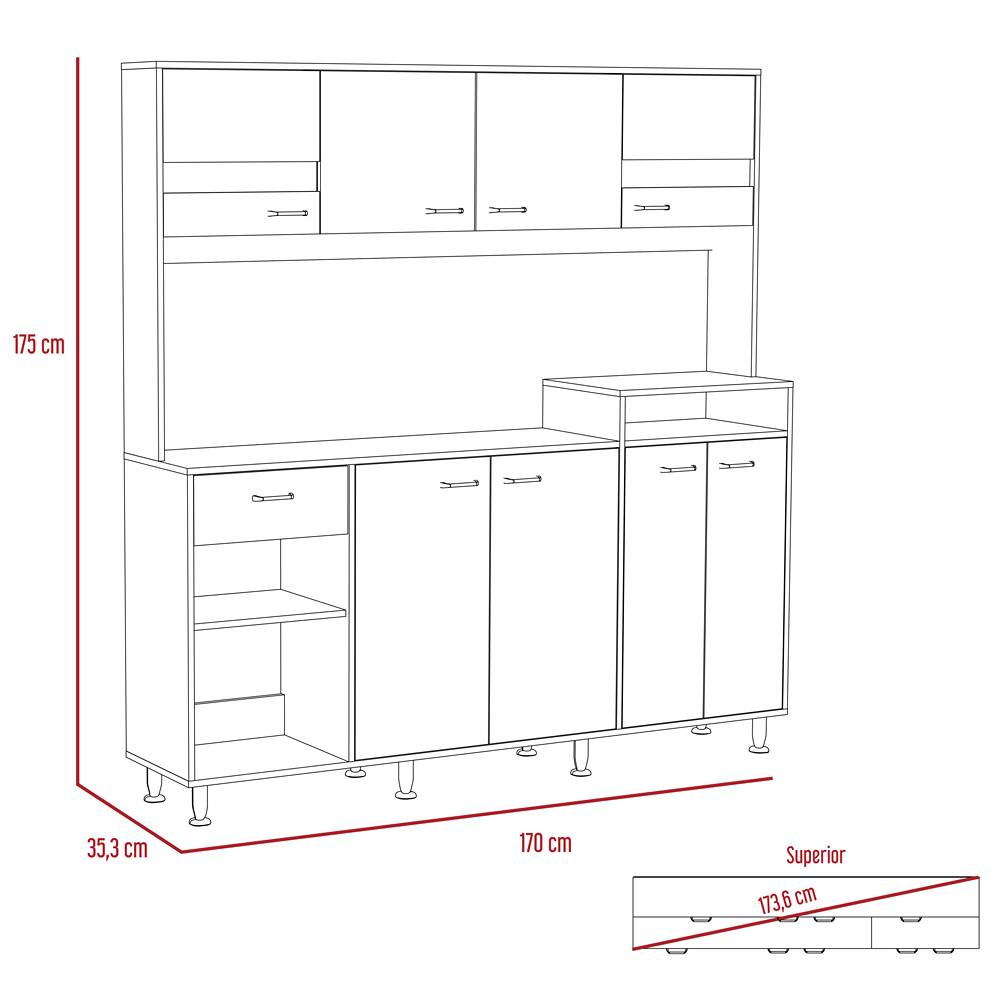 Alacena Sabina Siena y Blanco 170 cm con Siete Puertas y Un Cajón - Muebles Organizadores | Bylmo