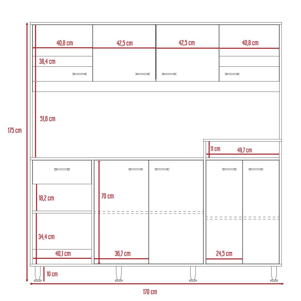 Alacena Sabina Siena y Blanco 170 cm con Siete Puertas y Un Cajón - Muebles Organizadores | Bylmo