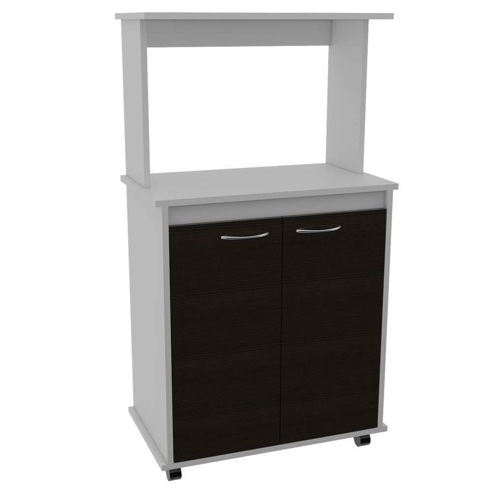 Mueble Microondas Blanco y Wengue 63x113.5cm con Dos Entrepaños y Tres Compartimientos - Muebles Organizadores | Bylmo