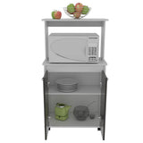 Mueble Microondas Blanco y Wengue 63x113.5cm con Dos Entrepaños y Tres Compartimientos - Muebles Organizadores | Bylmo