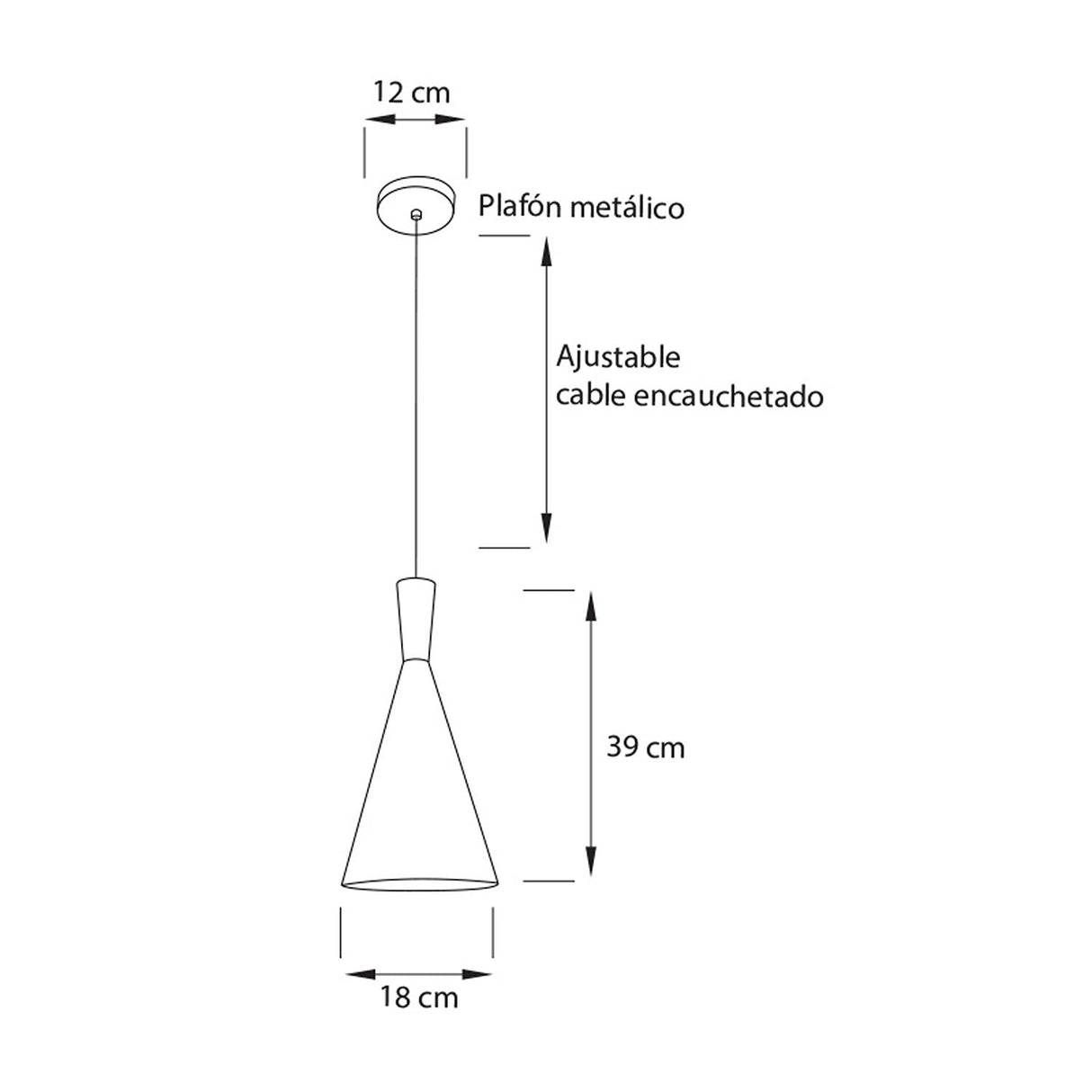 Lámpara Colgante LED Berlín Negro 18x39cm para Una Luz Ajustable en Altura y con Bombilla - Iluminacion | Bylmo