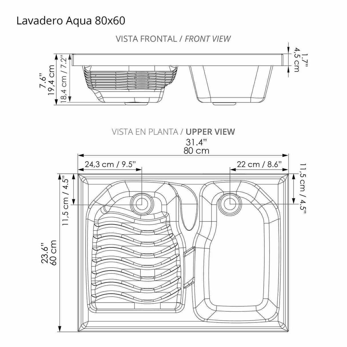 Lavadero Aqua Blanco 80 cm con Almacenamiento y Puertas - Muebles de Aseo y Ropas | Bylmo