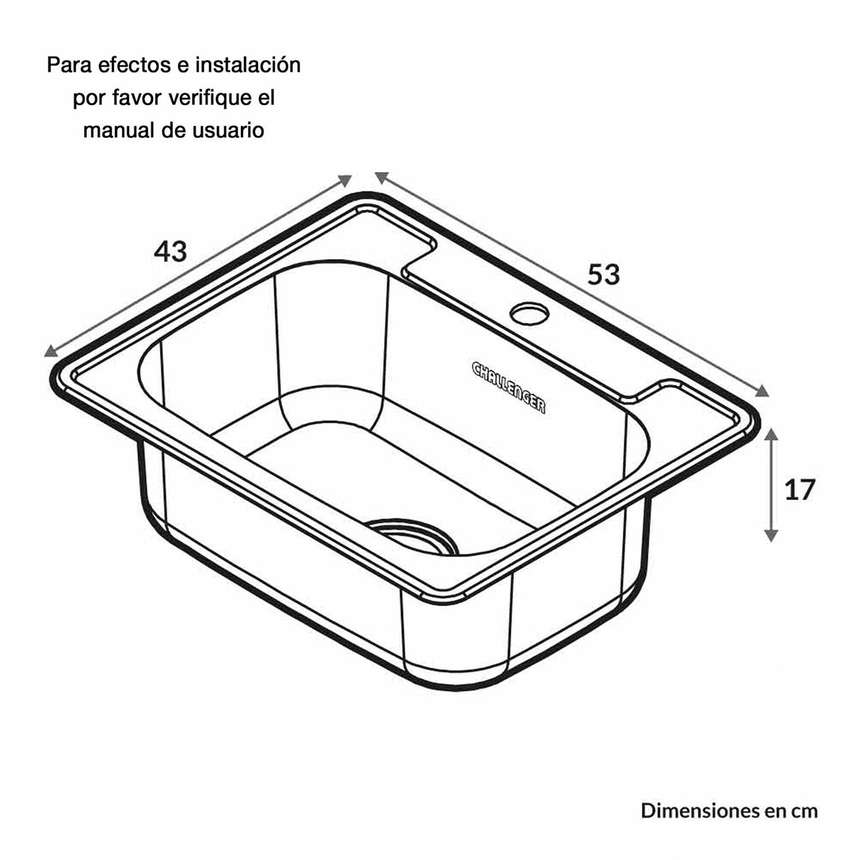 Lavaplatos de Empotrar Challenger Acero 53x17cm Rectangular Sencillo - Cocinas | Bylmo