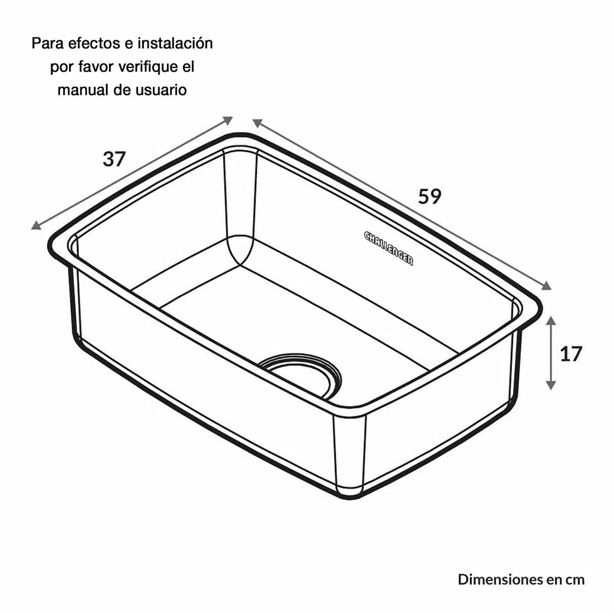 Lavaplatos de Submontar Challenger Acero 59x37cm Rectangular Sencillo - Cocinas | Bylmo