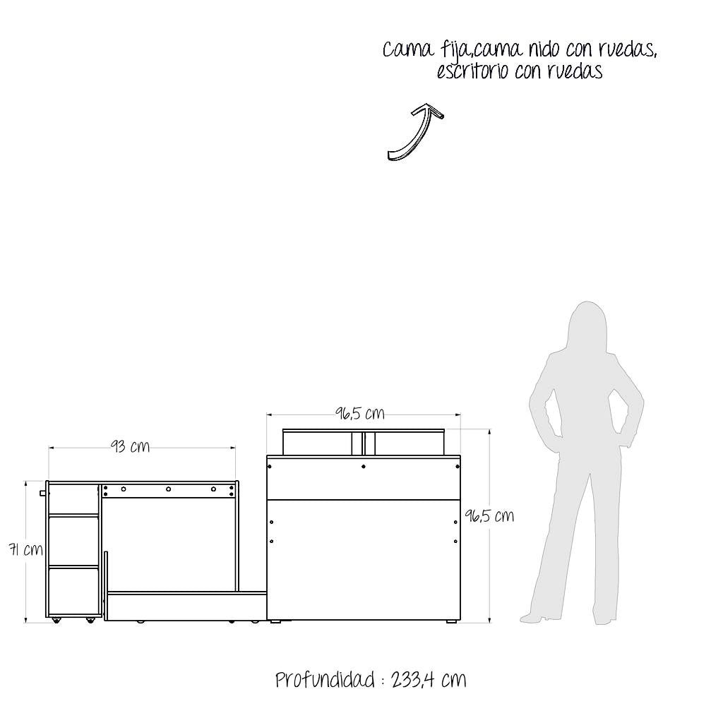 Cama Nido Sencilla 90 cm Duna y Blanco Mltifuncional - Camas | Bylmo