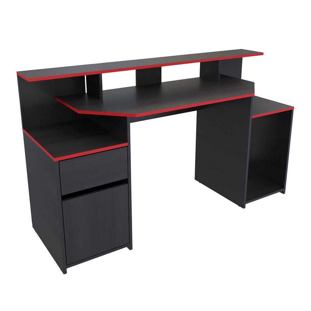 Escritorio Gamer Max Wengue y Rojo 150 cm con Cajón, Puerta y Entrepaños - Escritorios y Archivadores | Bylmo