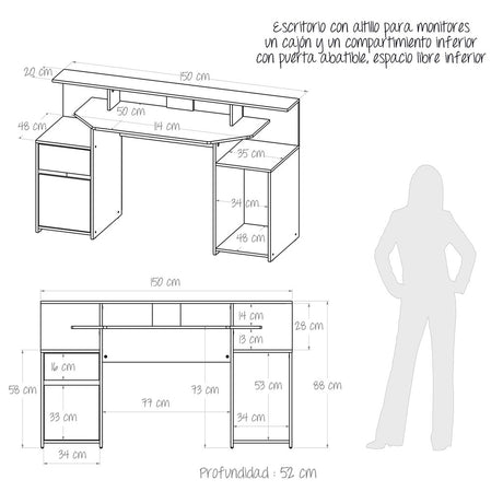 Escritorio Gamer Max Wengue y Rojo 150 cm con Cajón, Puerta y Entrepaños - Escritorios y Archivadores | Bylmo