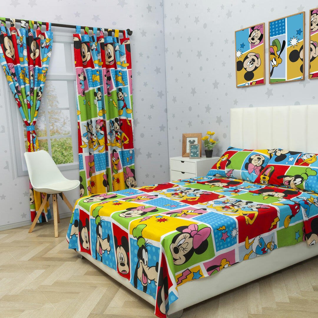 Combo Juego de Sabanas y Cortina Infantil Multicolor Semidoble 120 X 190 Cm de Disney - Ropa de Cama | Bylmo