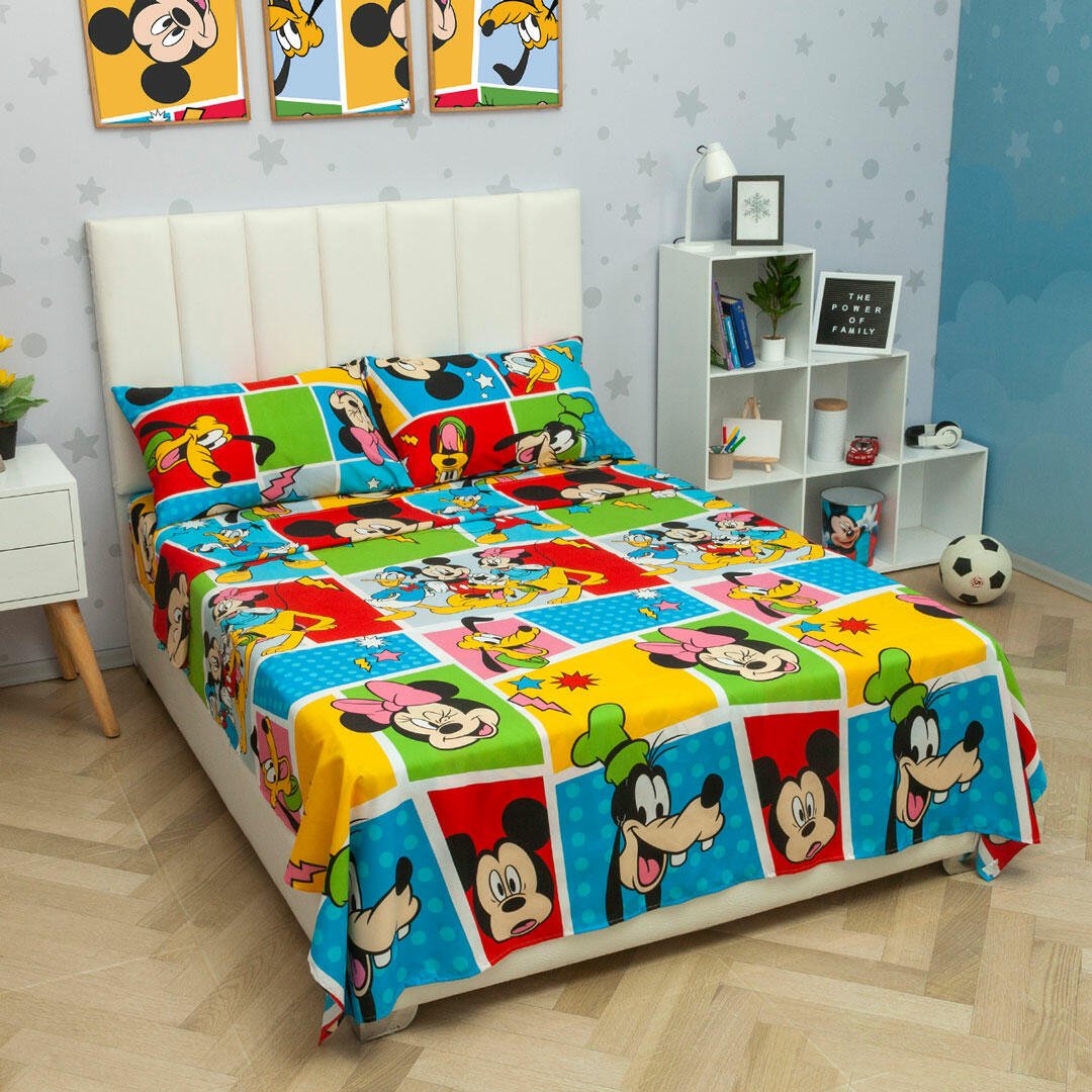 Juego de Sabanas Infantil Microfibra Doble 140 cm Azul de Mickey y Sus Amigos - Ropa de Cama | Bylmo