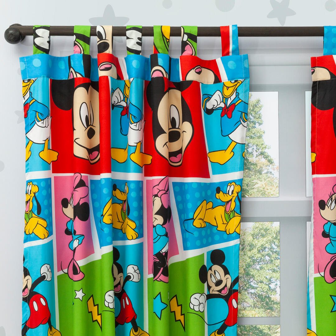 Combo Juego de Sabanas y Cortina Infantil Microfibra Doble 140 cm Blanco de Mickey y Sus Amigos - Ropa de Cama | Bylmo