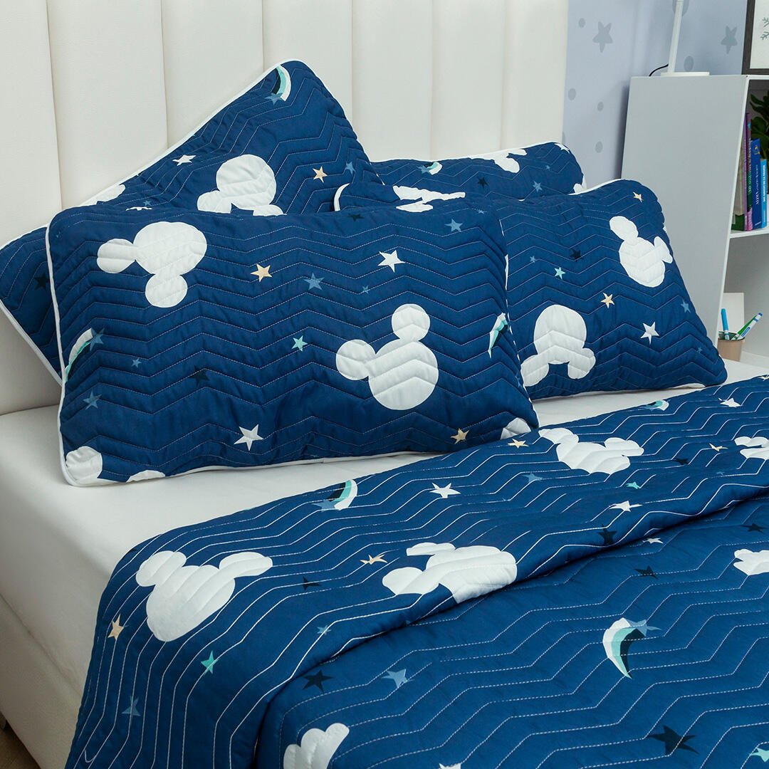 Cubrelecho Español Infantil Azul Oscuro para Cama Semidoble 120 X 190 Cm Doble Faz de Mickey - Ropa de Cama | Bylmo