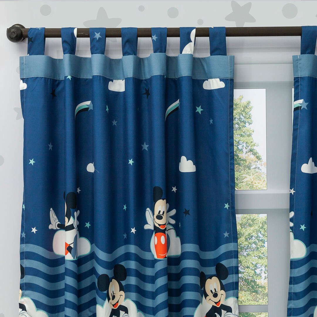 Combo Juego de Sabanas y Cortina Infantil Azul Semidoble 120 X 190 Cm de Mickey - Ropa de Cama | Bylmo