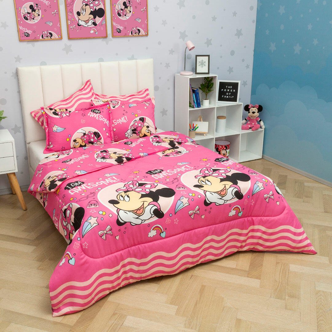 Cubrelecho Acolchado Infantil Rosado para Cama Semidoble 120 X 190 Cm Doble Faz de Minnie - Otros textiles | Bylmo