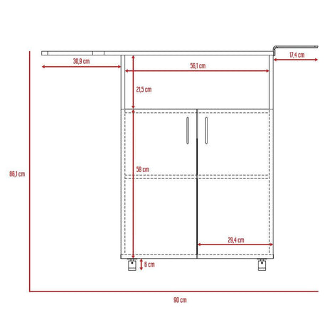 Mesa de Planchar Urano Blanco 90x84.5cm con Dos Puertas - Muebles Organizadores | Bylmo