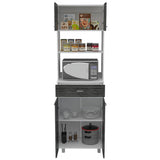 Mueble Microondas Caribe Roble Gris y Blanco 62 cm con Cuatro Puertas, Un Cajón y Entrepaño - Muebles Organizadores | Bylmo