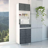 Mueble Microondas Caribe Roble Gris y Blanco 62 cm con Cuatro Puertas, Un Cajón y Entrepaño - Muebles Organizadores | Bylmo