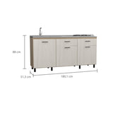 Mueble Inferior Gante Rovere 180x51.3cm con Mesón de Acero Inoxidable y con Pozuelo Lado Izquierdo - Muebles Inferiores | Bylmo