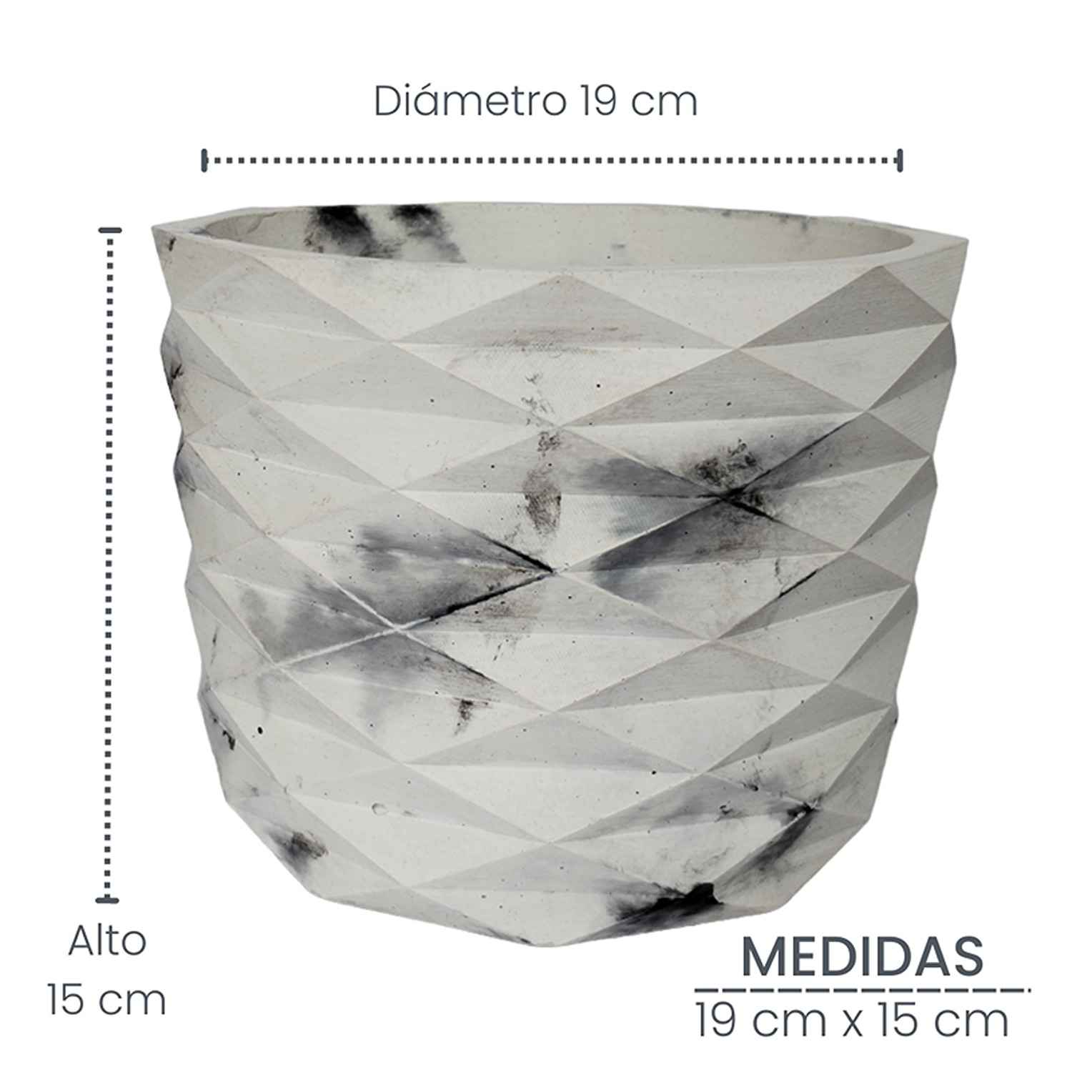 Matera de mesa Carlota Mármol Negro 19x15cm de Cemento Circular de 4.3 Litros - Jardineria | Bylmo