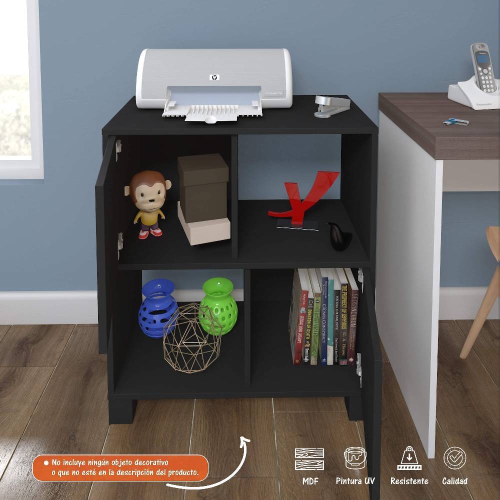 Biblioteca Kuad Negro 67x76cm Rectangular con Cuatro Compartimientos - Mesas | Bylmo