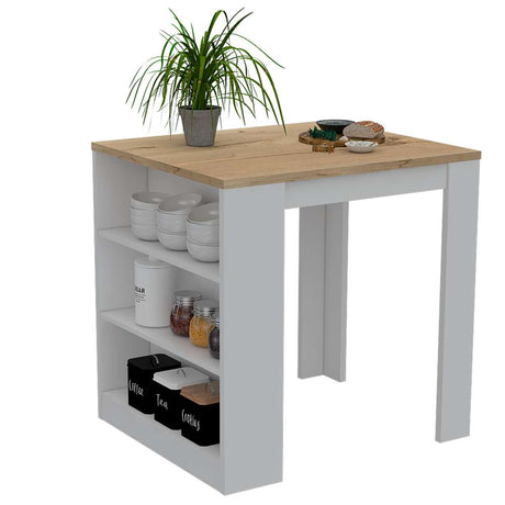 Mesa Auxiliar de Cocina Tanna Blanco y Duna 79x91.3cm con Dos Entrepaños y con Tres Comportamientos - Muebles Organizadores | Bylmo