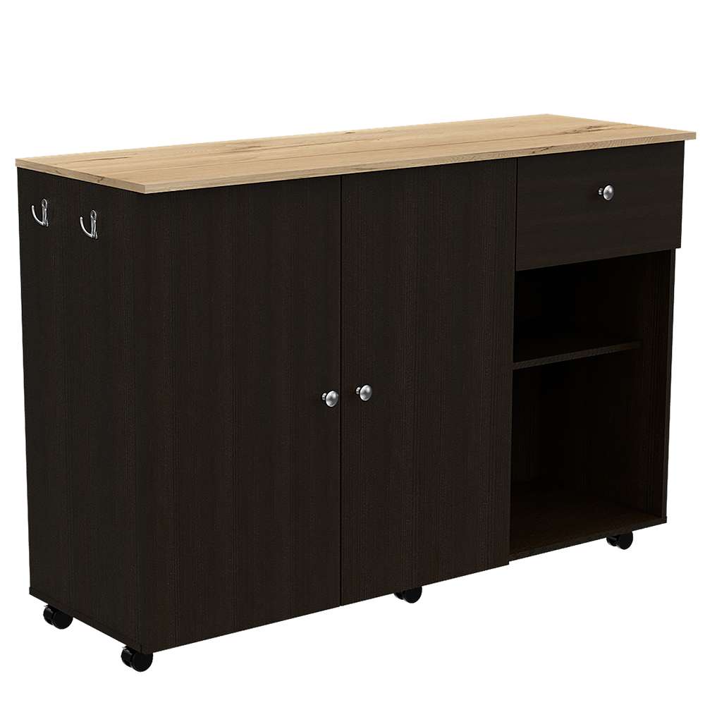 Barra de Cocina Victoria Wengue 136x92cm con Tres Entrepaños y Seis Compartimientos - Muebles Organizadores | Bylmo