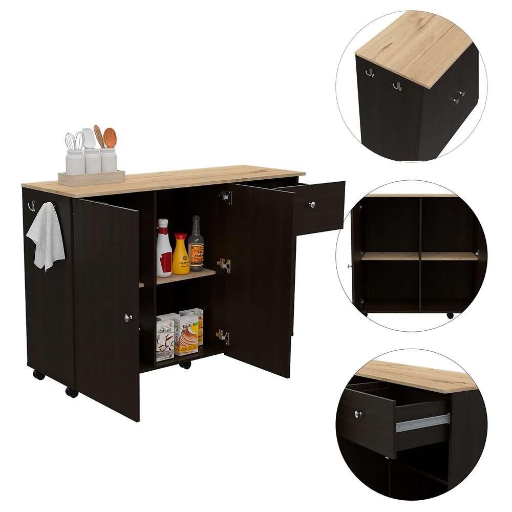 Barra de Cocina Victoria Wengue 136x92cm con Tres Entrepaños y Seis Compartimientos - Muebles Organizadores | Bylmo