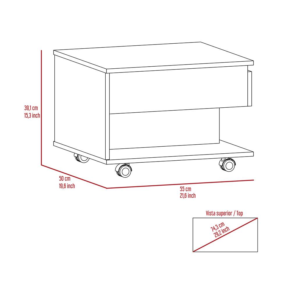 Mesa de Centro Luanda Blanco 55x39.1cm Rectangular Transformable Con Ruedas - Mesas | Bylmo