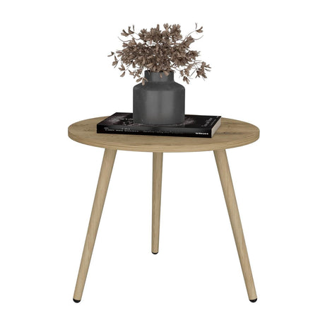 Mesa Auxiliar Narvik Macadamia 48 cm Redonda con Patas de Madera - Mesas Auxiliares | Bylmo