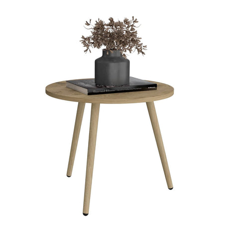Mesa Auxiliar Narvik Macadamia 48 cm Redonda con Patas de Madera - Mesas Auxiliares | Bylmo