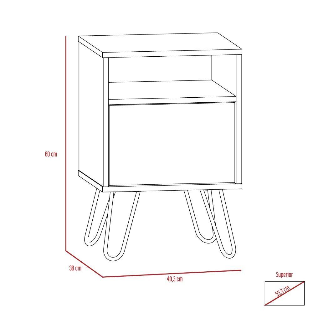 Mesa de Noche Vassel Miel y Plomo 40 cm con Una Puerta - Mesas | Bylmo