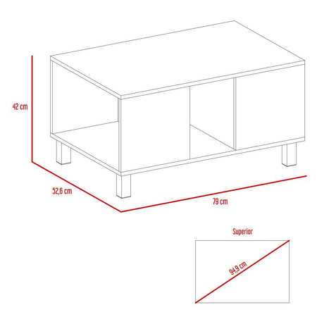Mesa de Centro Bellagio Siena 79x42cm Rectangular con Patas y con Compartimientos - Mesas | Bylmo