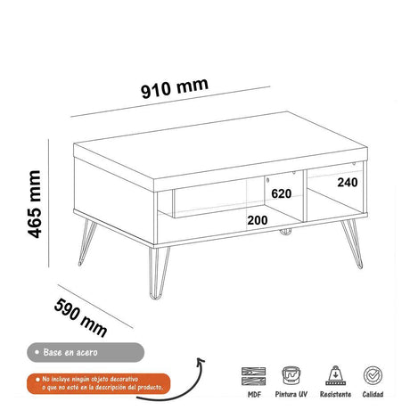 Mesa de Centro Liberty Negro 91x46.5cm Rectangular con Patas y con Compartimientos - Mesas | Bylmo