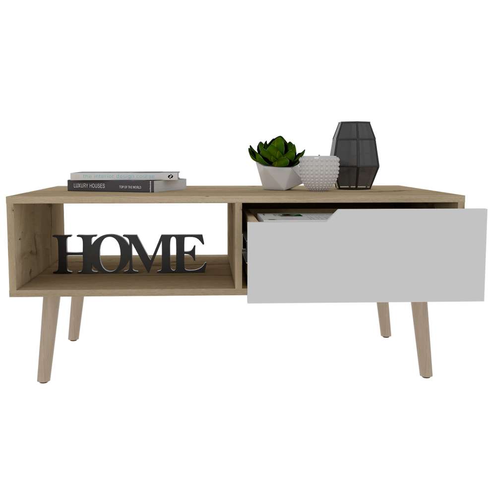 Mesa Oslo Duna y Blanco 100 cm con Un Cajón - Mesas | Bylmo