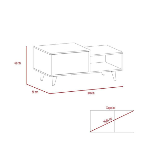 Mesa de Centro Bora Rovere y Blanco 100x43cm Rectangular Con Patas - Mesas | Bylmo