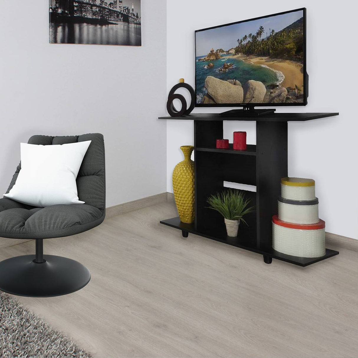 Mesa para TV Valencia Wengue 100x67.1cm Para TV Hasta 40 Pulgadas sin Cajones y con Patas - Muebles de TV | Bylmo