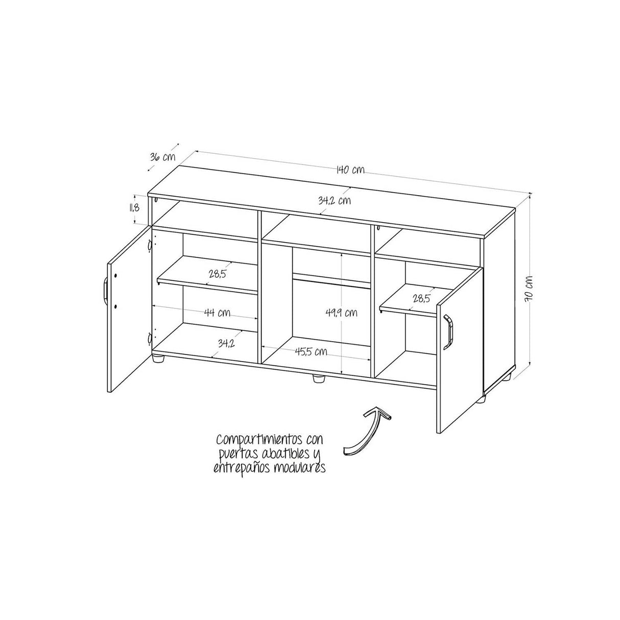 Mesa para TV Urban Ceniza 140x70cm Para TV Hasta 60 Pulgadas con Dos Cajones y con Patas - Muebles de TV | Bylmo