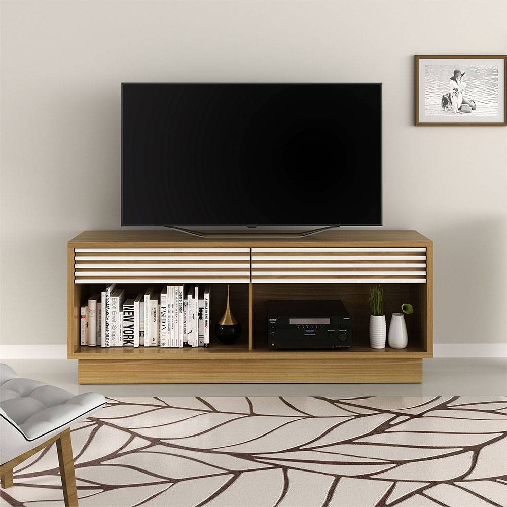 Rack de TV Ceuta Blanco Apagado y Blanco Natural 150x59.1cm Para TV Hasta 65 Pulgadas con Dos Cajones - Muebles para TV | Bylmo
